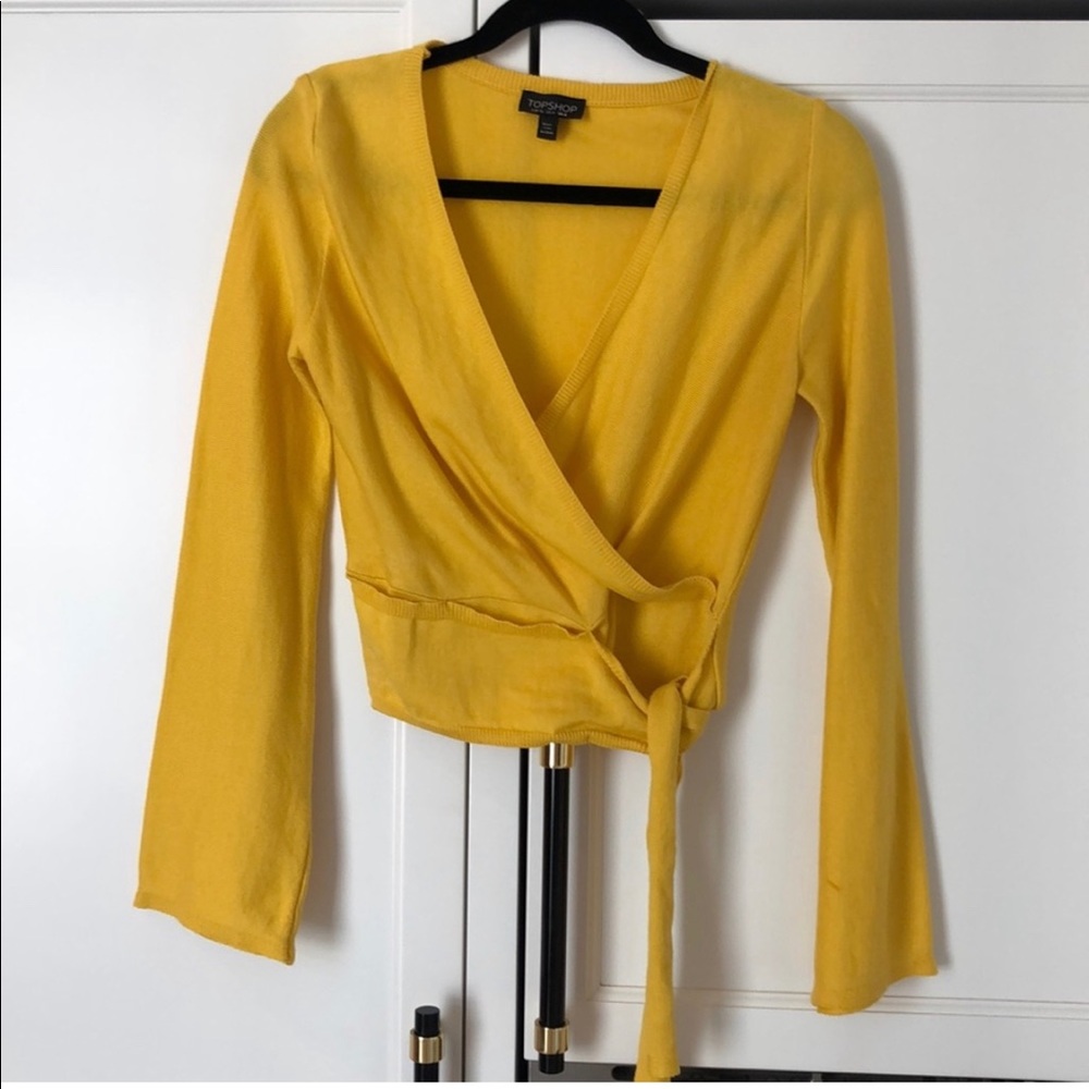 Topshop yellow long sleeve blouse